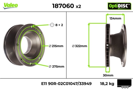 Bremseskive VALEO 187060