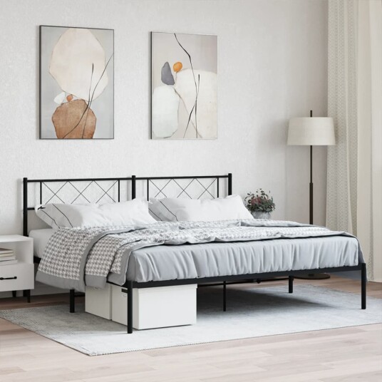 vidaXL Sengeramme i metall med sengegavl svart 200x200 cm 8721012190634