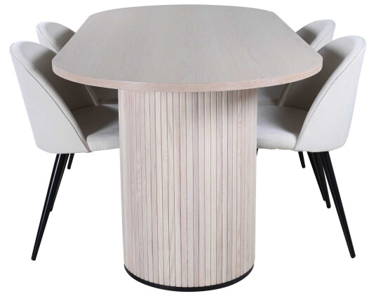 Venture Design Bianca & Velvet spisegruppe Hvit/natur 4 stoler & bord 200 x 90 cm