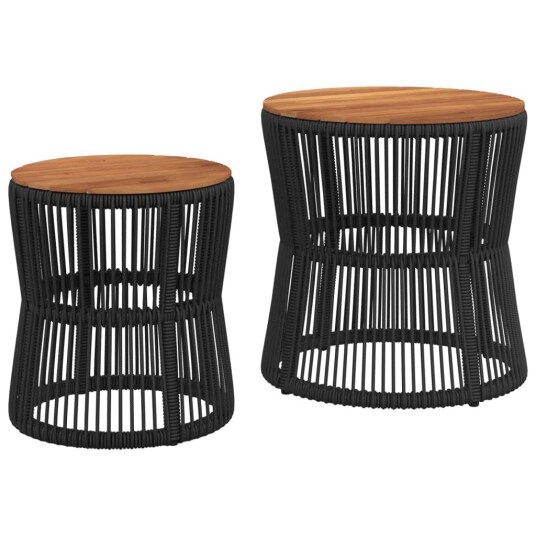  Utendørs sidebord med treplate 2 stk svart polyrotting 366291