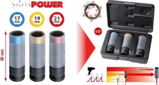 Ks Tools 1/2" Støpselsett med 3 Hoder i Krom-Molybden-Stål, ISO 1174