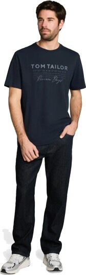 Tom Tailor Printed Garment Dye T Shirt   Navy   S