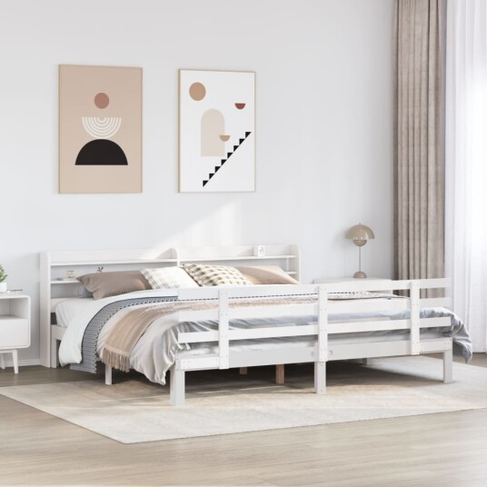 Sengeramme med hodegavl hvit 180x200 cm heltre furu 3306860 Sengeramme med hodegavl hvit 180x200 cm heltre furu 3306860