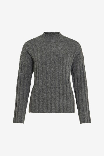 Vila - Genser viJaney Highneck L/S Rib Knit Top - Grå