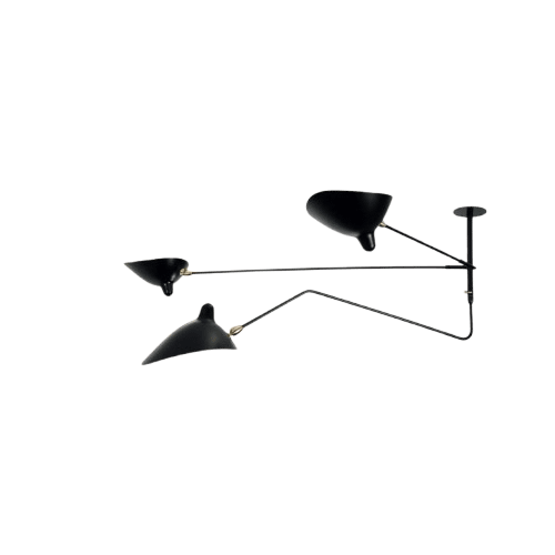 Serge Mouille 2 Stillarmer og 1 Buet Taklampe i Sort