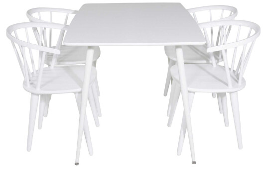 Venture Design Polar & Bobby spisegruppe Hvit/hvit 4 st stoler & bord 120 x 80 cm