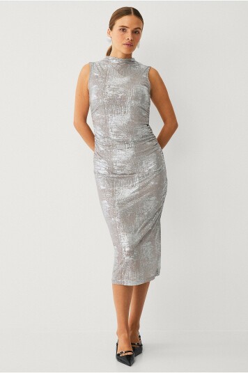 Vila Kjole viSilvera Funnelneck S/L Midi Dress Sølv