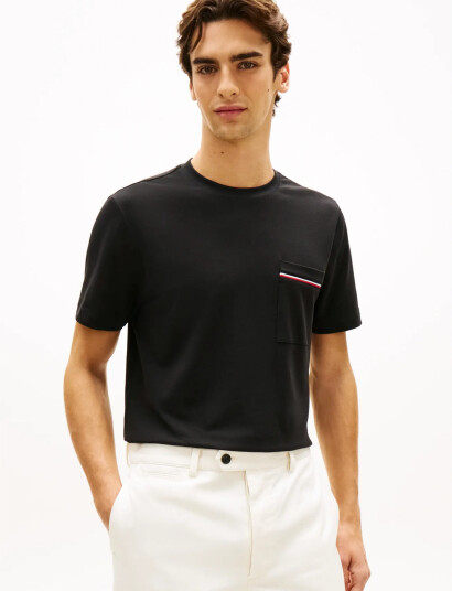 Tommy Hilfiger Global Stripe Pique Pocket Tee Black S