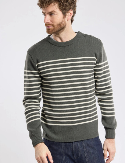 Armor Lux Striped Mariner Sweater "Molène" - Grey - XL