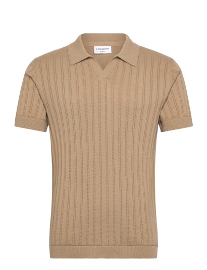 Lindbergh Knitted S/S V Neck Polo   Beige   XL