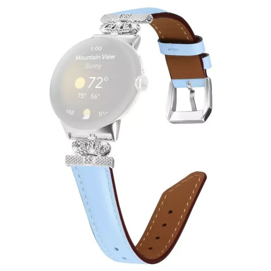 INCOVER Google Pixel Watch 1 / 2 Kunstskinn Rem med Sølv Rhinstenen Spenne - Blå