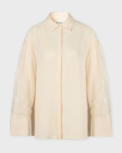 Malina Ember Lace Detail Linen Shirt - Beige - 42