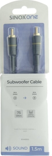 Sinox One Subwoofer Kabel. 1,5M. Sort Sinox One Subwoofer Kabel. 1,5M. Sort