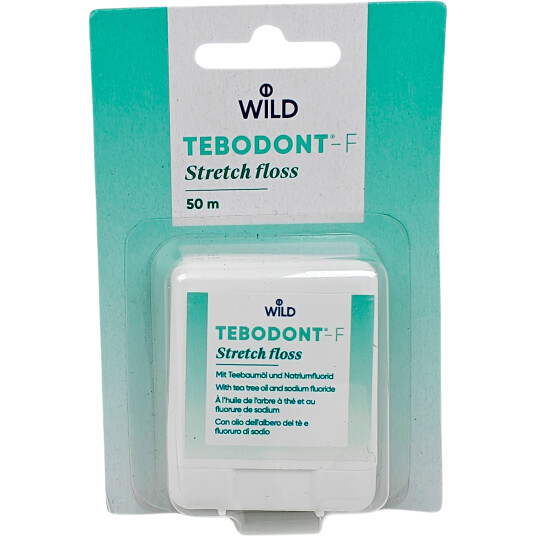 Premium Tanntråd med Tea Tree Oil & Fluor WILD TEBODONT-F Stretch Floss 50 mtr.