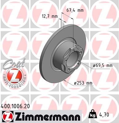Bremseskive ZIMMERMANN 400.1006.20 Bremseskive ZIMMERMANN 400.1006.20