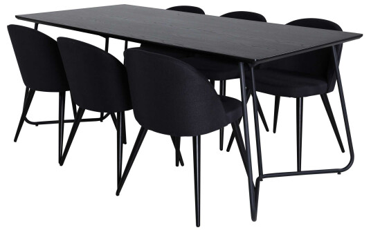 Venture Design Petra & Velvet spisegruppe Svart/svart 6 stoler & bord 190 x 90 cm