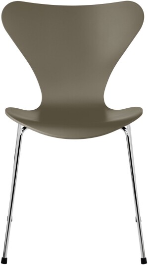Fritz Hansen - 3107 Sjuan Lackad Olive Green Underrede Förkromat Stål Spisestoler Arne Jacobsen Grønn Metall/tre