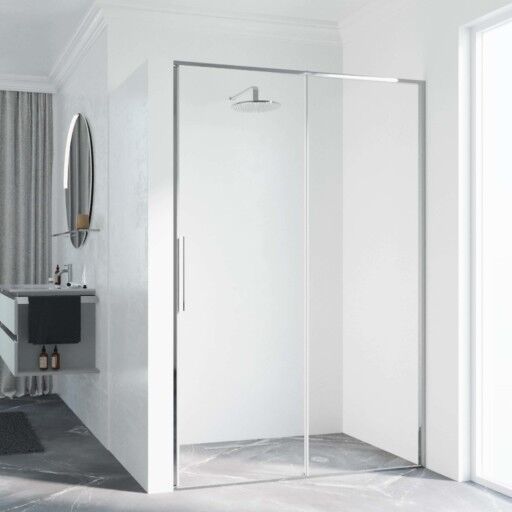 Novellini Riga 2P skyvedør høyre, 129-132 cm, klart glass, krom profil