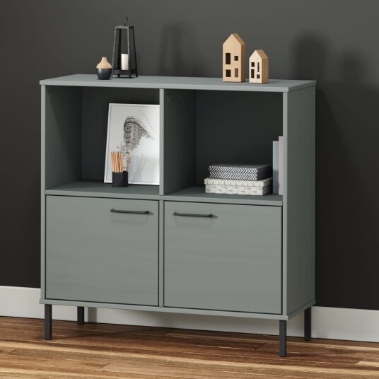 vidaXL Bokhylle med metallben gr? 90x35x90,5 cm heltre OSLO vidaXL Bokhylle med metallben gr? 90x35x90,5 cm heltre OSLO