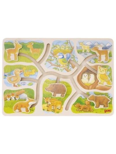 Goki Wooden Sliding Puzzle Who Belongs to Who 8 pcs. Tre