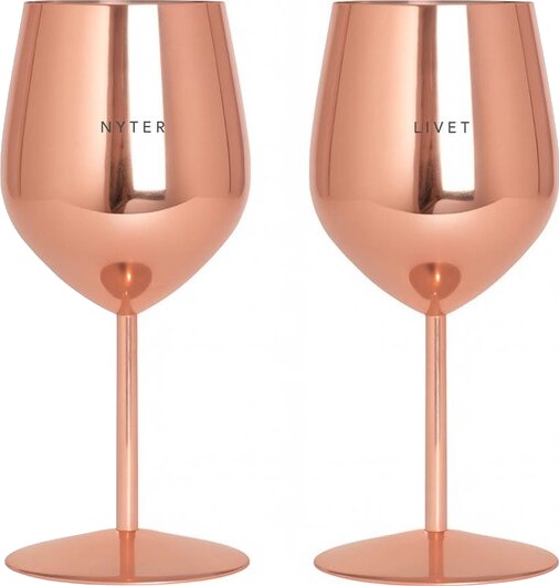 Pictureit Vinglass stål NYTER & LIVET 45 cl 2 stk roségull