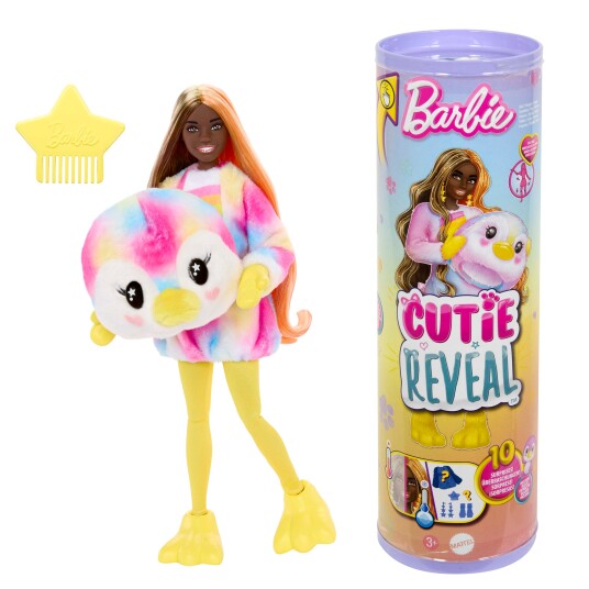 Barbie Cutie Reveal Penguin dukke med regnbuefarget pingvinkostyme