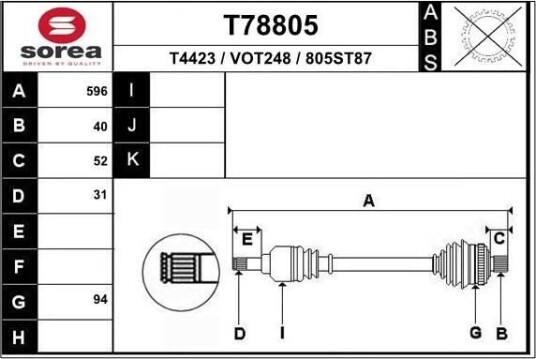 EAI T78805 Drivaksel