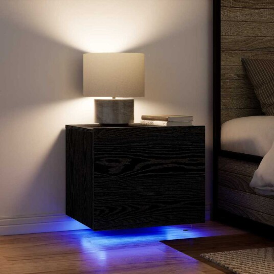 Nattbord med LED lamper Veggmonterte 2 stk Svart Eik
