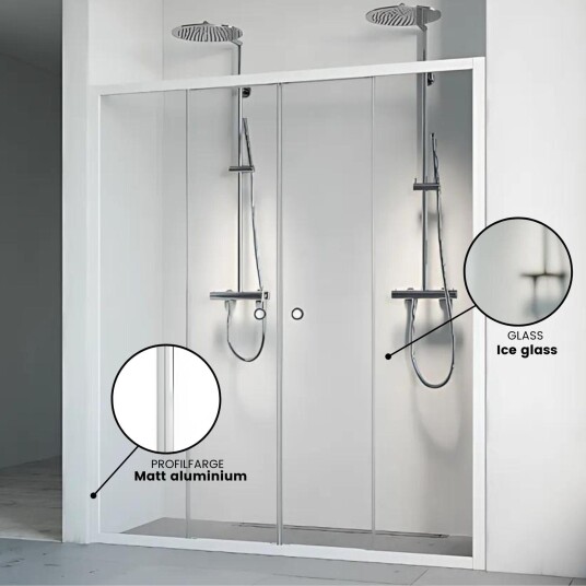 Macro Design Flow Dusjnisje 4D 195-200 cm, Alu Matt/Ice glass