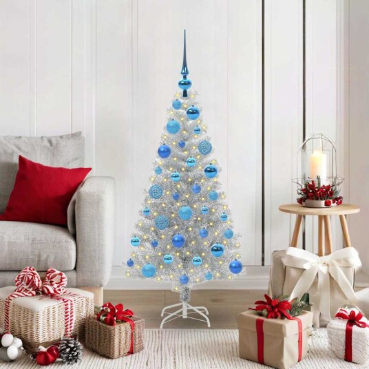  Juletre med 150 LED med stativ sølv 120 cm PET