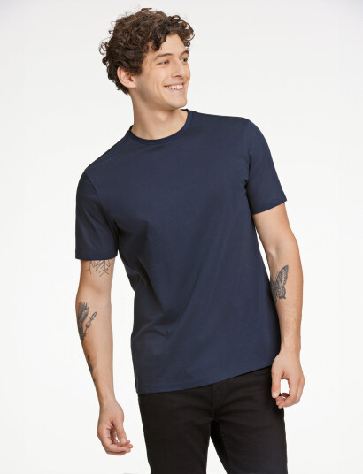 Lindbergh Black Mercerized Cotton Tee S/S - Navy - XXL