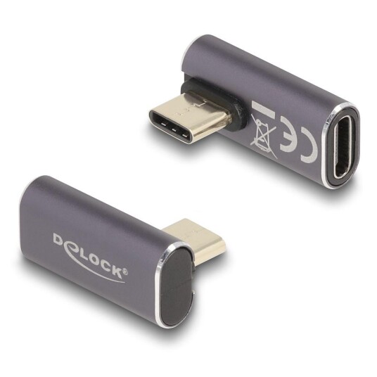 Delock USB-C Adapter Vinklet 40 Gbps 240w PD 8K 60Hz Grå
