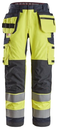 Snickers Workwear 6261 ProtecWork Arbeidsbukse varsel, gul/marineblå, med hylsterlommer 152, Klær