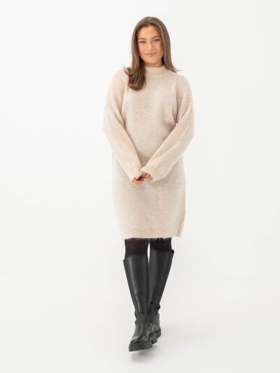 Selected Femme Lulu Long Sleeve High Neck Knit Dress Beige M