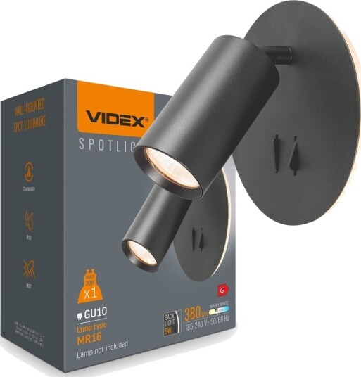 GU10 veggmontert spot med 5W LED backlight Sort 2700K 2x brytere roterbar uten GU10 lyskilde Kulør : Varm