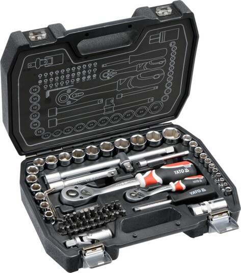 Yato 72-delt Pipenøkkelsett 1/4" og 1/2" med Skrallefunksjon Yato 72-delt Pipenøkkelsett 1/4" og 1/2" med Skrallefunksjon