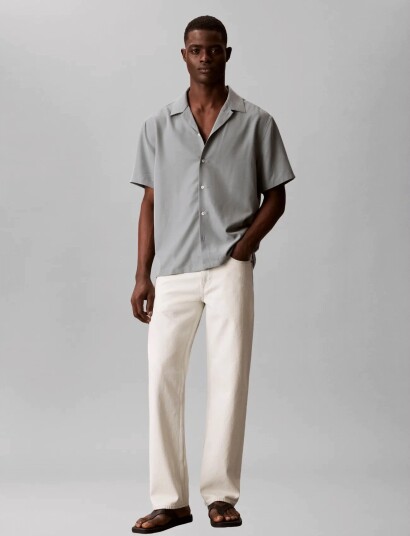 Calvin Klein Ss Camp Collar Drapey Lyocell Ea Blue XS