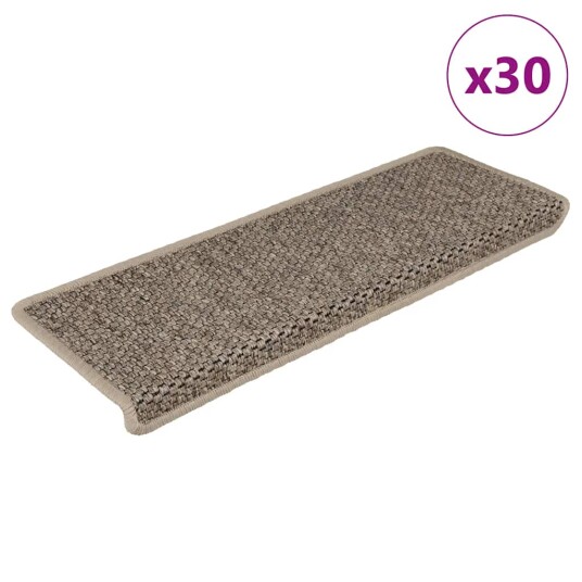 Selvklebende trappematter sisal 30 stk 65x21x4 cm mørk beige 8721288460097