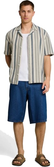 Tom Tailor Loose Textured Crochet Resort Shirt   Green   S