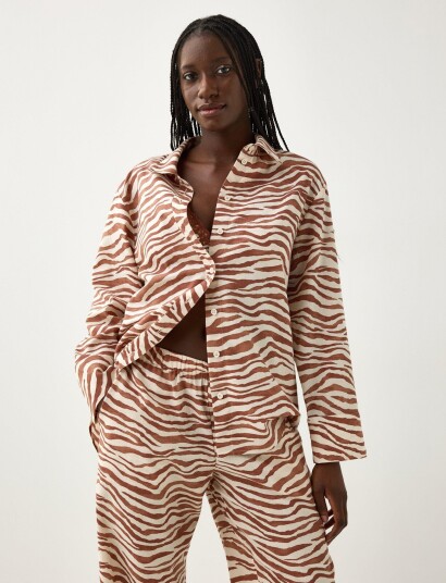 Lindex Pyjama Shirt In Cotton Brown XL