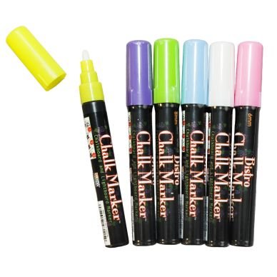 Blackboard Chalk Marker Fluor rund spiss, 6 stk.
