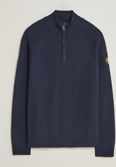 Belstaff Bradwell Cotton Knitted Quarter Zip Dark Ink
