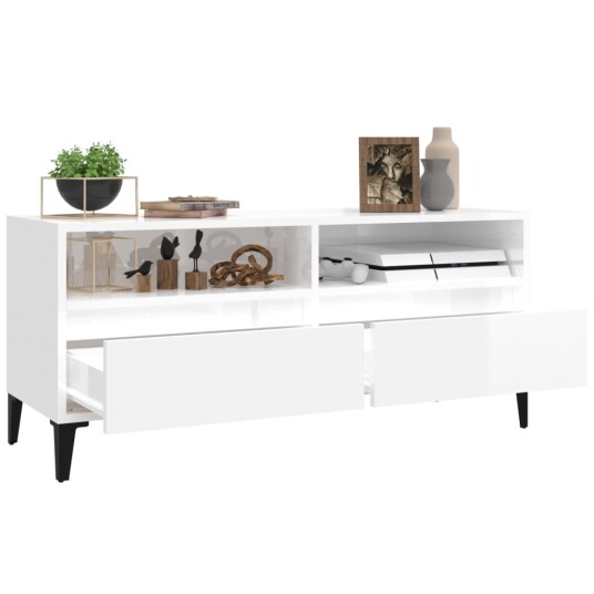 vidaXL TV-benk høyglans hvit 100x34,5x44,5 cm konstruert tre vidaXL TV-benk høyglans hvit 100x34,5x44,5 cm konstruert tre
