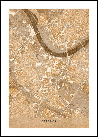 Sepia vintage map of Dresden downtown Germany Plakat Plakat / 100x150cm