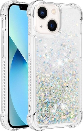 Trolsk Mobildeksel med Flytende Glitter Hjerter (iPhone 15) Sølv