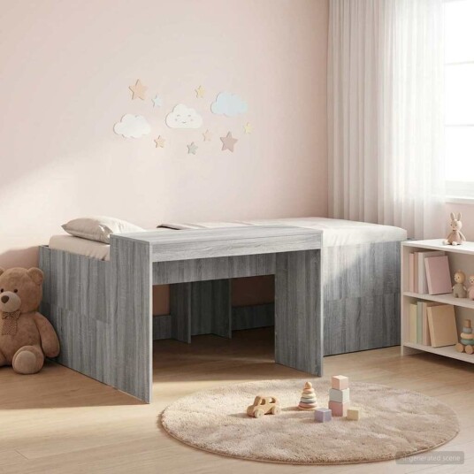 Barneseng med skrivebord Grå Sonoma 90 x 200 cm Konstruert tre Barneseng med skrivebord Grå Sonoma 90 x 200 cm Konstruert tre