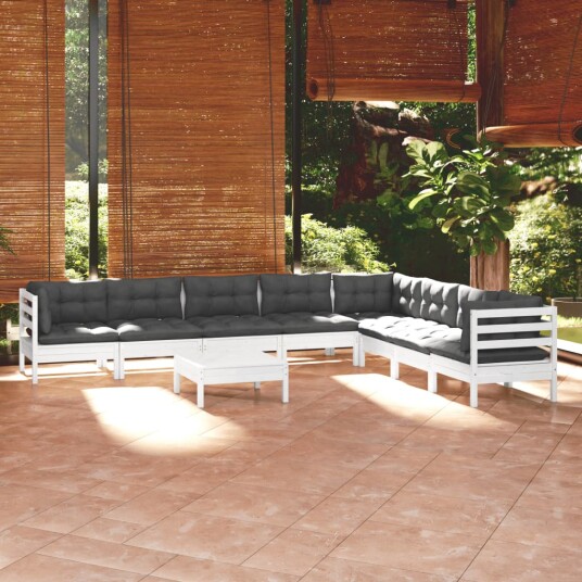Hagesofagruppe med puter 9 deler hvit heltre furu 3096810