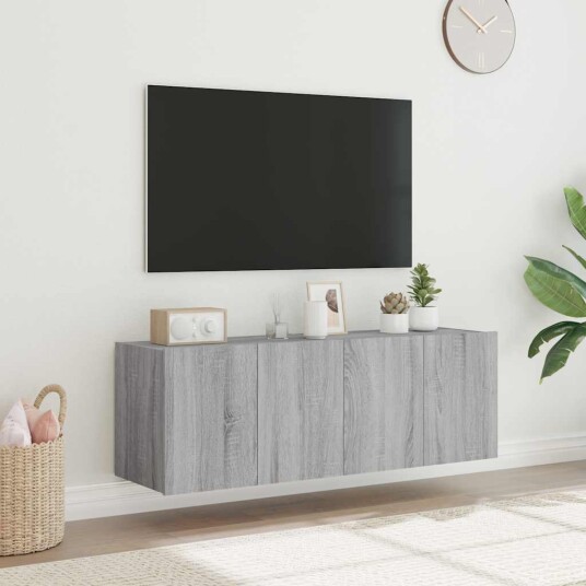 vidaXL Vegghengte TV-benker med LED 2 stk grå sonoma 60x35x41 cm 8721012258976