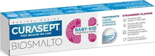 Hydroksyapatitt Barnetannkrem CURASEPT Biosmalto Baby-Kid Strawberry 6 Months–6 Years (50 ml)
