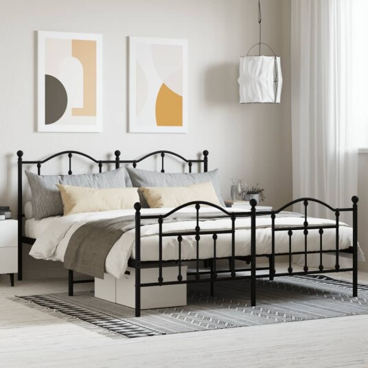 vidaXL Sengeramme i metall med hode- og fotgavl svart 180x200 cm